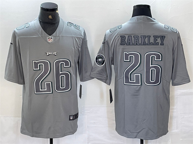 Men's Philadelphia Eagles #26 Saquon Barkley Grey With Patch Atmosphere Fashion Stitched Jersey